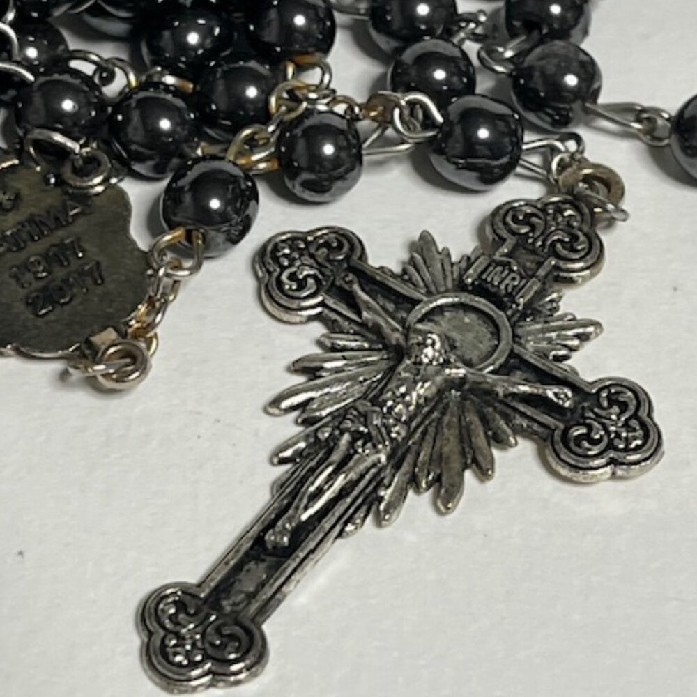 Catholic Our Lady of Fatima Hematite Prayer Rosary Beads Commemorative1917-2017